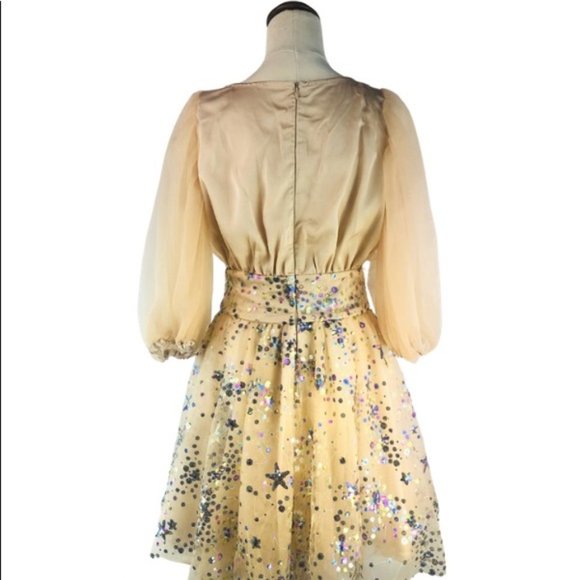 Beige Mini Dress Custom Made Puff Sleeve - NEW - Picture 4 of 9